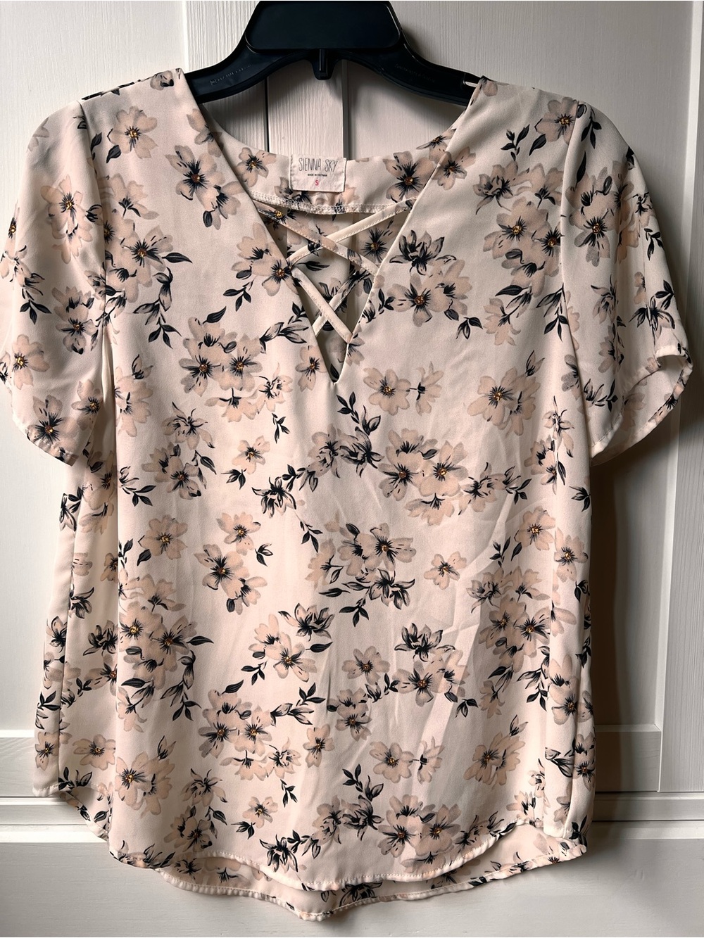 Sienna Sky Pink Cream Floral Crisscross V-Neck Blouse